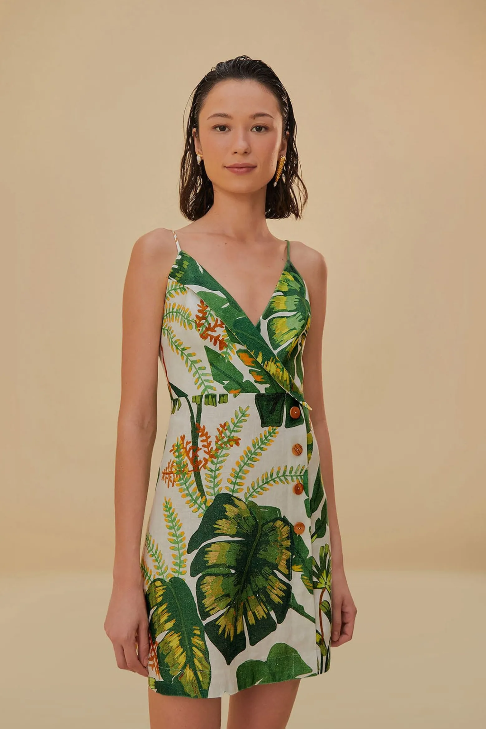 TROPICAL FOREST OFF-WHITE MINI DRESS