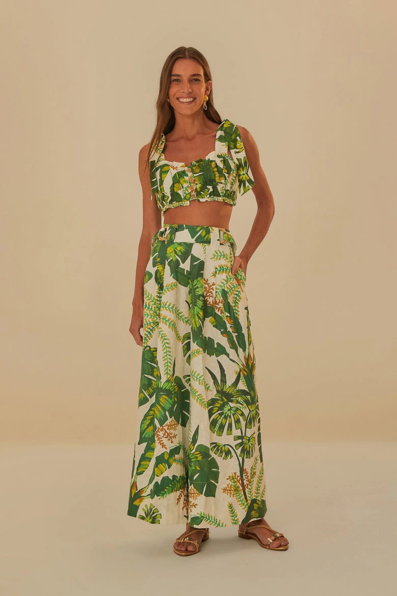 TROPICAL FOREST OFF-WHITE PANTS