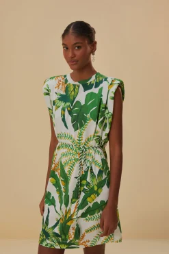 TROPICAL FOREST OFF-WHITE T-SHIRT DRESS