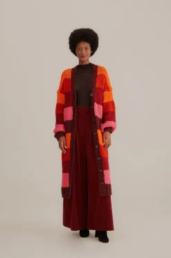 TROPICAL STRIPES MIDI KNIT CARDIGAN