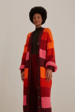  TROPICAL STRIPES MIDI KNIT CARDIGAN