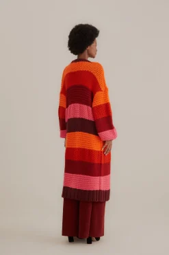  TROPICAL STRIPES MIDI KNIT CARDIGAN