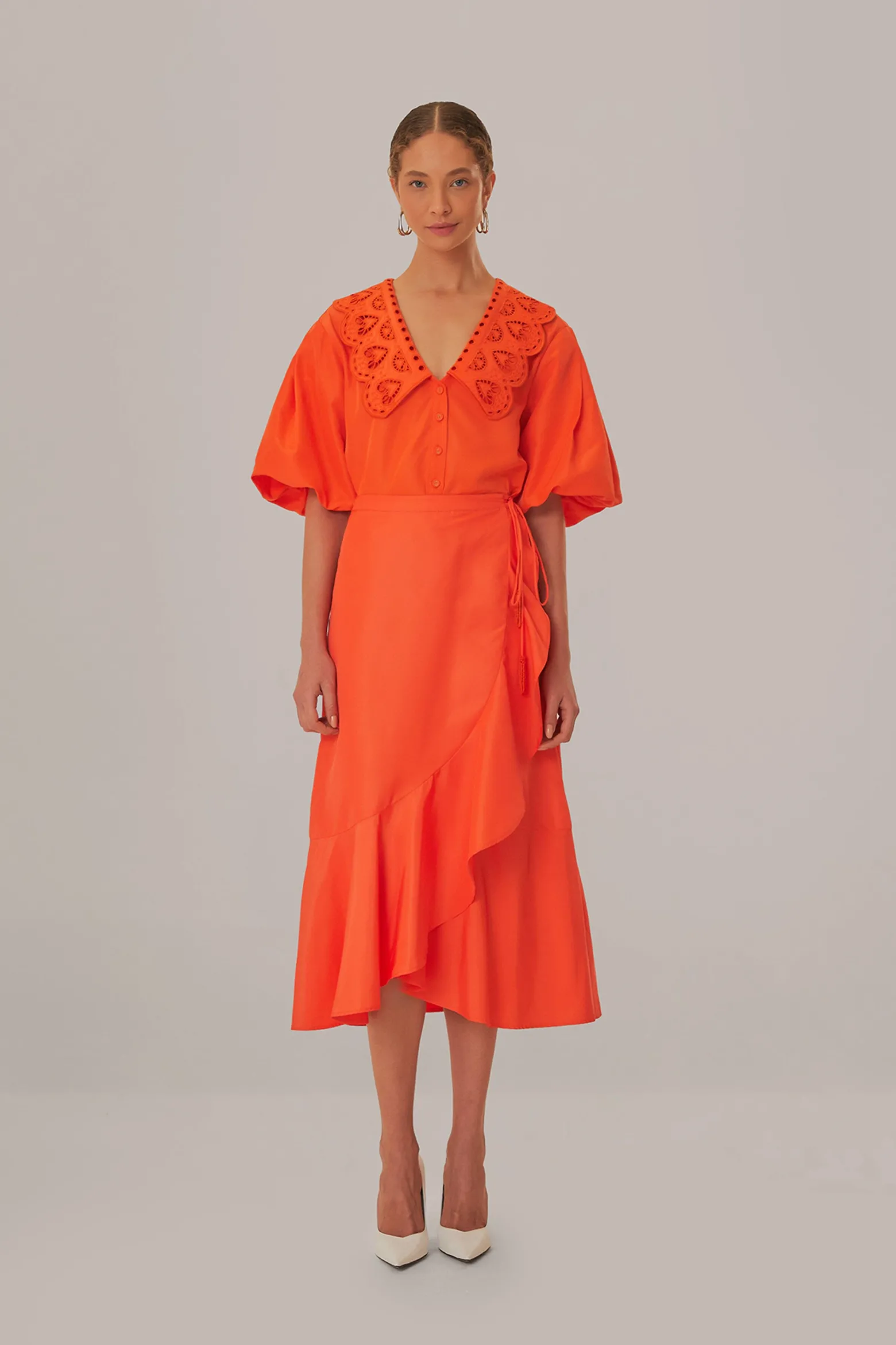 VIVID ORANGE MIDI SKIRT