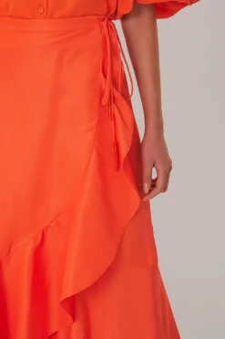 VIVID ORANGE MIDI SKIRT