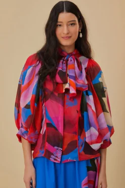 WATERCOLOR FLORAL BLUE LONG SLEEVE BLOUSE