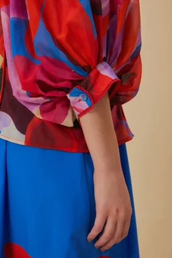  WATERCOLOR FLORAL BLUE LONG SLEEVE BLOUSE