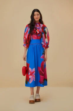  WATERCOLOR FLORAL BLUE MIDI SKIRT