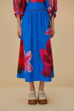  WATERCOLOR FLORAL BLUE MIDI SKIRT