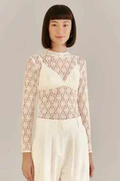 WHITE LACE LONG SLEEVE BLOUSE
