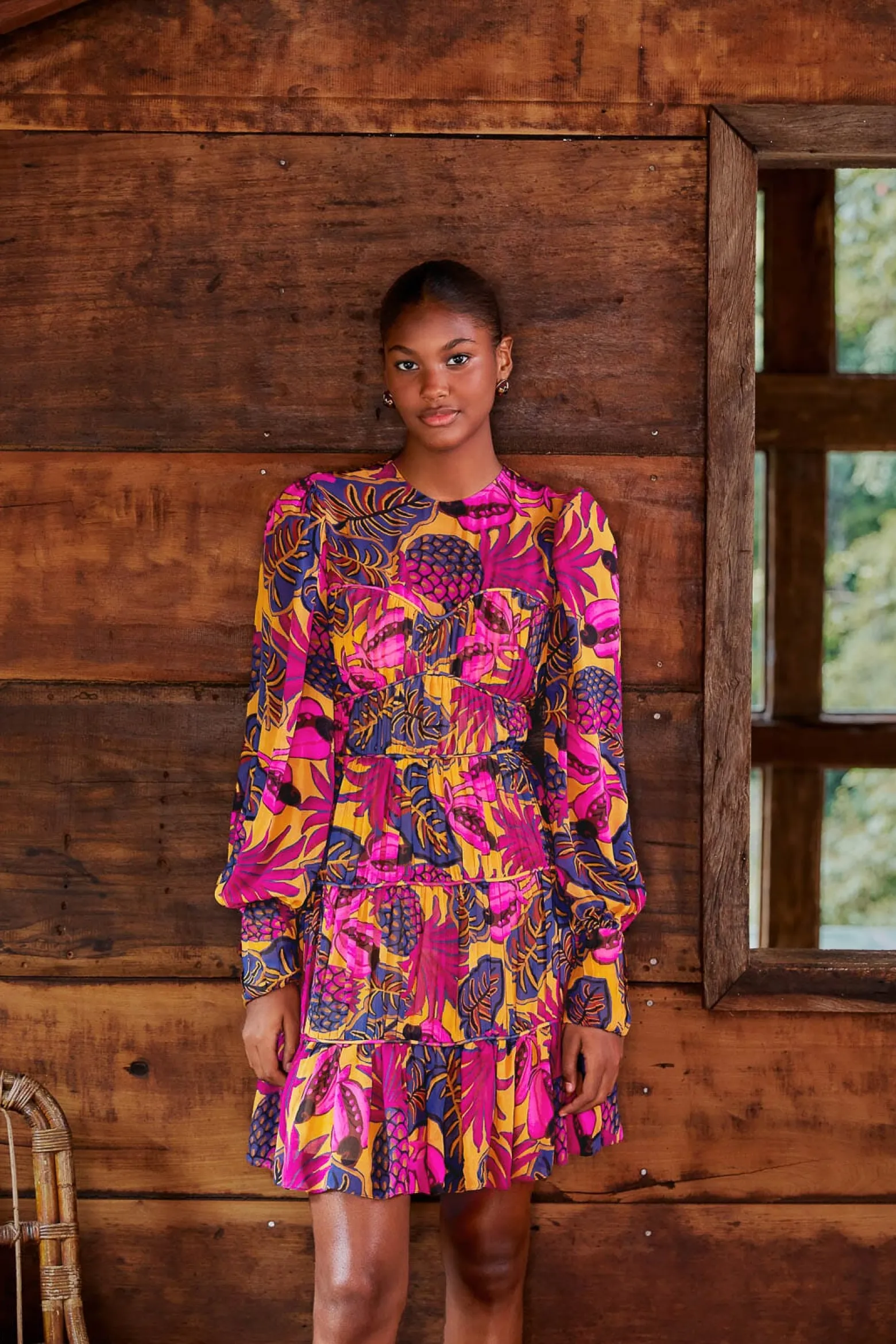 YELLOW FRUIT DREAM LONG SLEEVE MINI DRESS