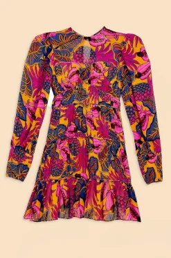 YELLOW FRUIT DREAM LONG SLEEVE MINI DRESS