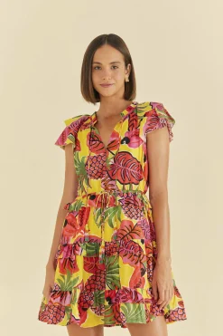  YELLOW FRUIT DREAM RUFFLE MINI DRESS