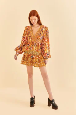  YELLOW PALMS PARTY RUFFLE BLOUSE