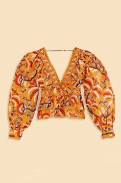 YELLOW PALMS PARTY RUFFLE BLOUSE