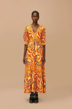  YELLOW PALMS PARTY SHORT SLEEVE MAXI DRESS