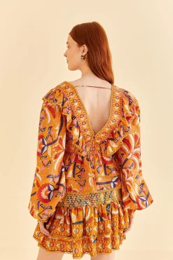 YELLOW PALMS PARTY SMOCKED MINI SKIRT